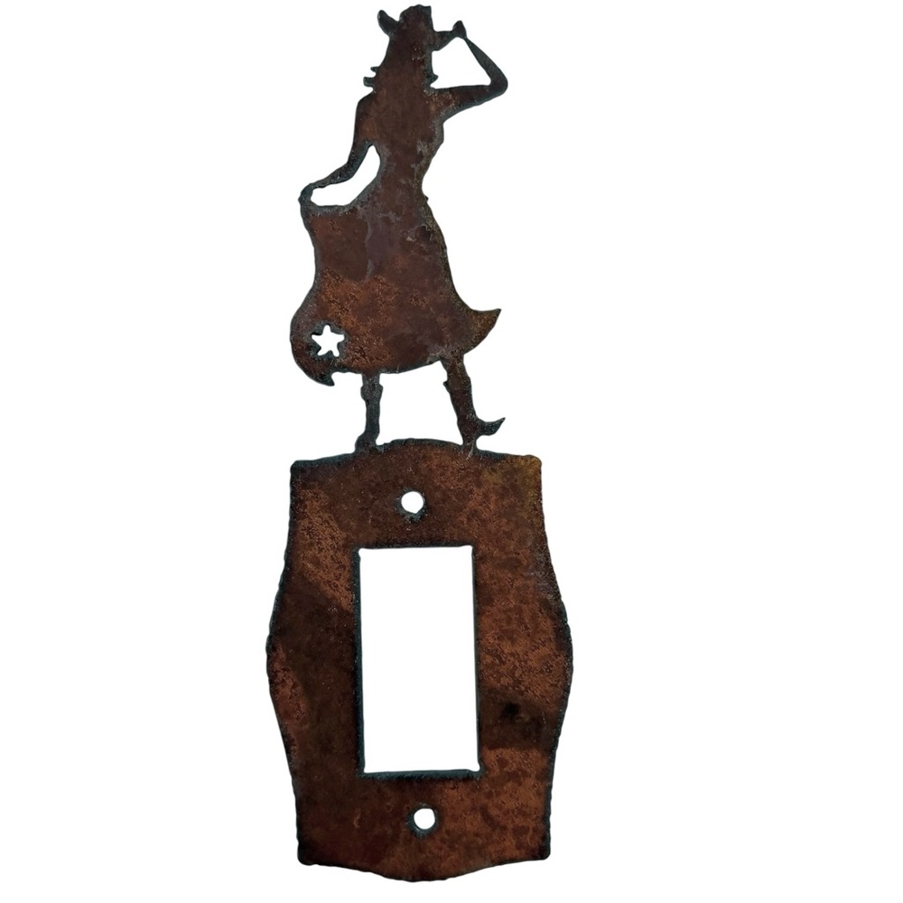 Distressed Metal Cowgirl Silhouette Rustic Western Light Switch Cover Plate